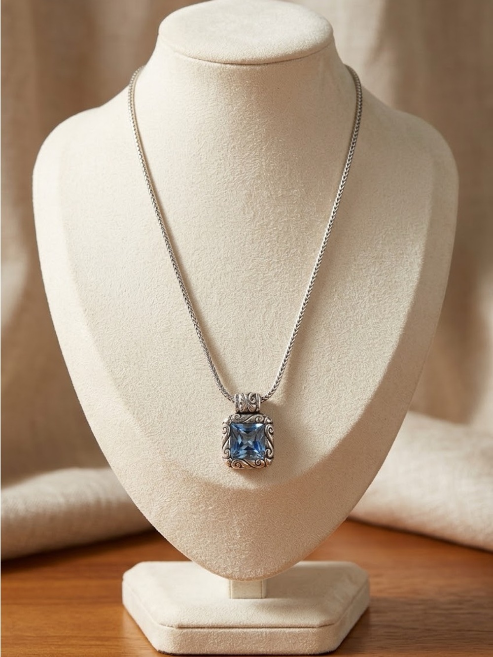 Brighton "REGINA" Faceted Blue Square Swarovski Crystal Pendant Necklace 3141
